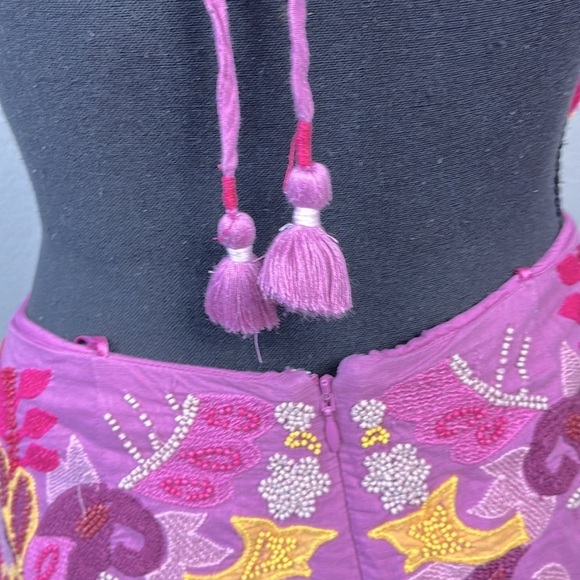 Maeve Embroidered Beaded Mini Dress Pastel Open Back Cap Sleeve Anthropologie 16 - Picture 7 of 11